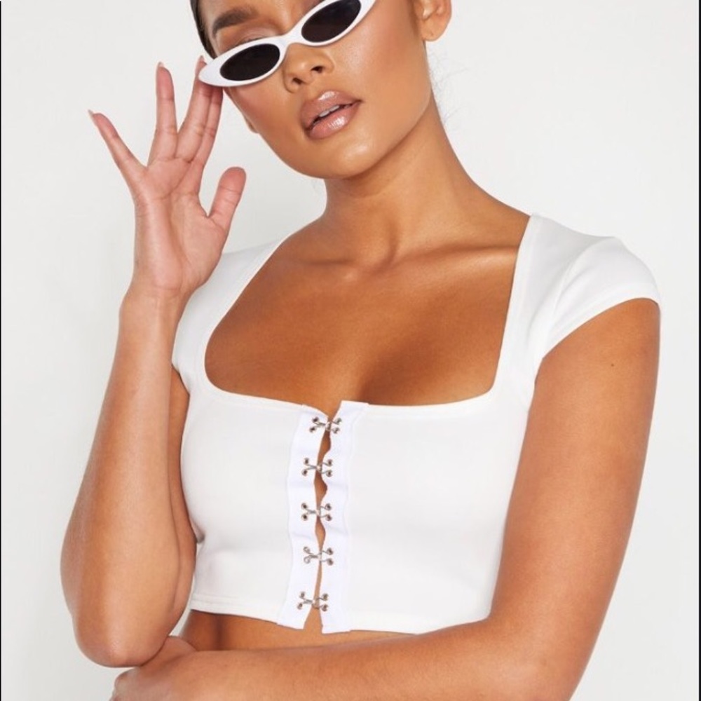 PLT White Hook and Eye Corset Crop Top
